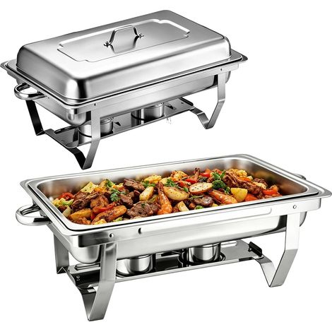 Lot de 2 récipients chauds de 9 l pour restauration et fête  Récipient en acier inoxydable pour buffet, repas, réchaud pour restauration, buffet et fête 55,5 × 35,5 × 29 cm (1/5)