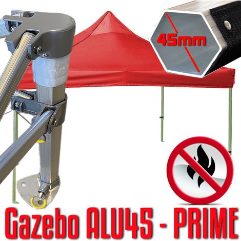 Gazebo 3x3 m rosso certificato IGNIFUGO SENZA laterali pieghevole alluminio piantone esagonale 45mm portatile estendibile richiudibile estensibile acciaio per fiere eventi stand chiosco tenda tendone (1/5)