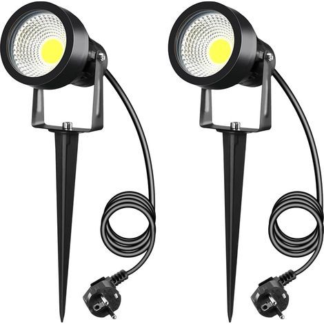 7W 700LM Eclairage de Jardin Avec Alimentation & Piquet de Terre, Grandes Lampes LED de Jardin Super Lumineuses, 3000K IP65 Spot lumineux pour Mur Extérieur Terrasse Chemins D'arbres, 2 pièce (1/5)