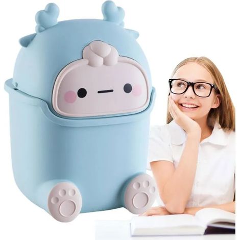 Petite poubelle de bureau, salle de bain ou table avec couvercle. Portable, bleue, pour bureau, cuisine, salle de bain. - Bleu Clair (1/5)