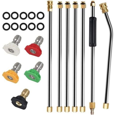 High-Pressure Washer Extension: Stainless steel telescopic lance with 1/4" male connector and 5 spray nozzles (1/5)