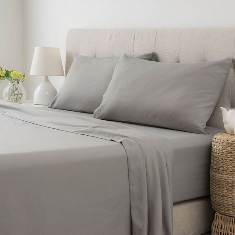 Ensemble de 4 draps-housses extra profonds en polyester doux 153×203 cm – Gris – (1/5)