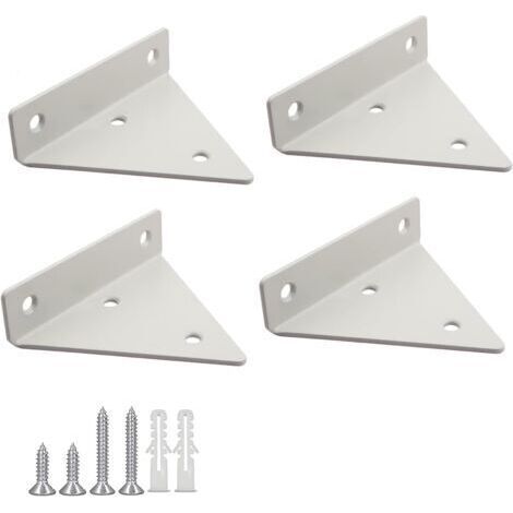 QORVA-4 Pièces Supports à Tablettes Flottantes Support D'étagère en Triangle en Métal Flottant Equerre Etagere Mural Dissimulés Avec vis pour Déco Salon, Chambre, Salle de Bain - Blanc