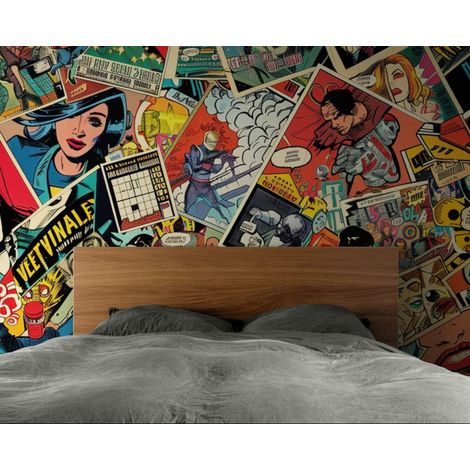 Papier peint Bande dessinée – Collage pop art - 300 x 250 cm (1/2)