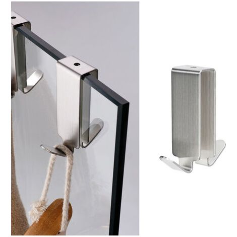 2 pcs Crochet double en inox à vitre, Crochet double pour paroi de douche, Acier inoxydable,argent (1/3)