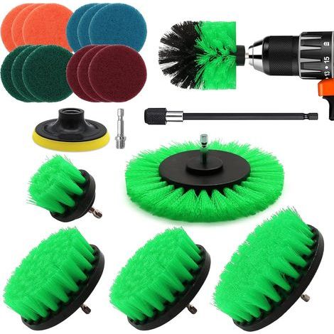 20 Pièces Brosse Nettoyage Perceuse, Multifonctionnel Brosse Visseuse Nettoyage Kit pour Salle de Bain, Cuisine, Tapis, Sol, Carreaux, Voiture, Jantes - Vert Drill Brush (1/5)