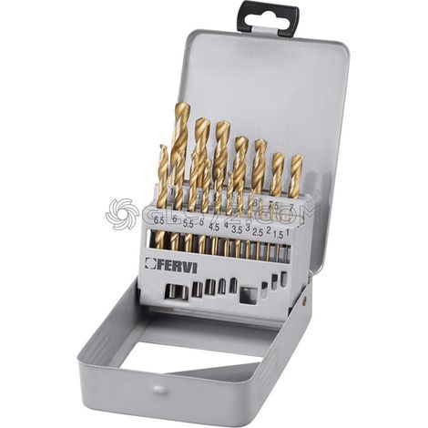 JUEGO DE BROCAS MANGO CILINDRICO AUTOCENTRANTES HSS TIN 1 - 10 MM FERVI P061 (1/2)
