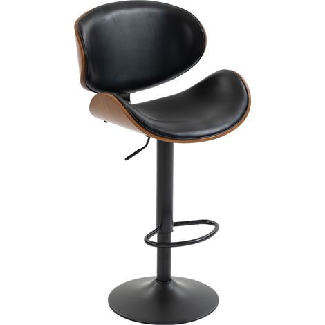 Set de 2 tabourets de bar pivotants en bois courbé, hauteur réglable, assise et dossier en cuir PU noir avec repose-pieds (1/5)