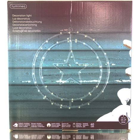 Lumineo Batterie Micro-LED Weihnachts-Doppelring mit Stern Transparent 60 Lichter Ø 32 cm - warmweiß (1/4)