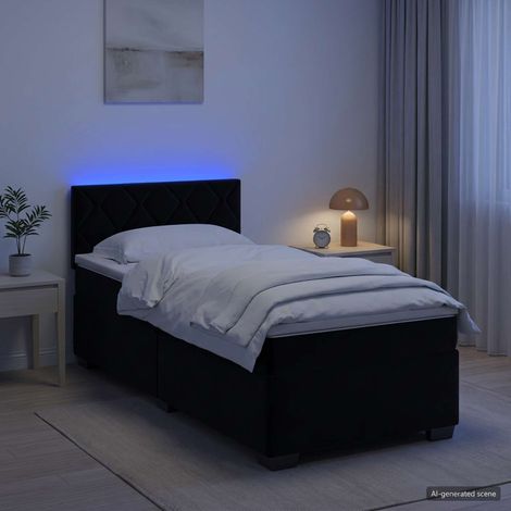 Cama con Base Tapizada, Colchón y Luz LED Negro 90 x 190 cm (1/5)