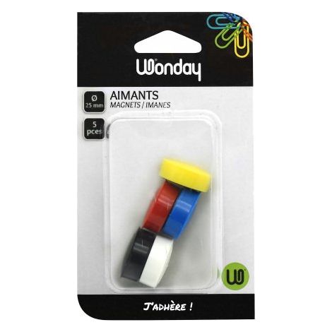 Plots magnétiques-aimants Ø 25 mm couleurs assorties - Lot de 5 (1/2)