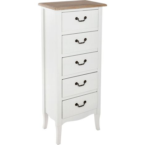 Atmosphera – Chiffonnier en MDF 5 tiroirs – Dimensions L. 45 x H. 113 cm – Pieds en bois de pin – Placage en bois de paulownia