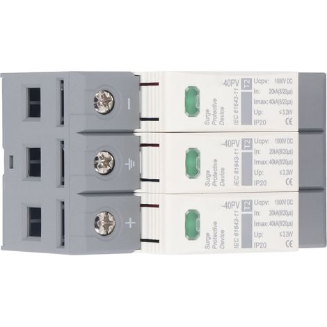 3P Überspannungsschutzgerät, 35-mm-Schienenmontage, Photovoltaik-Überspannungsableiter, 1000 V DC, 20–40 kA (1/5)