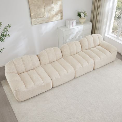 Modulares 4-Sitzer Sofa Beige-Weiß aus Granuliertem Fleece mit tiefer Sitzfläche und hochelastischem Schaumstoff (1/5)