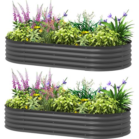 Set of Two 181 x 93cm Steel Planters  Dark Grey (1/5)