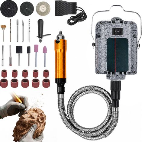 Outil rotatif électrique - Ponceuse suspendue électrique avec commande à pédale - Outil de rotation d'arbre flexible - 1000 W 30 000 tr/min - Pour sculpture, polissage, meulage (1/5)