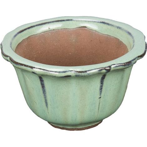 Vaso per bonsai rotondo in gres smaltato verde 6x6x3,5 cm - SF25