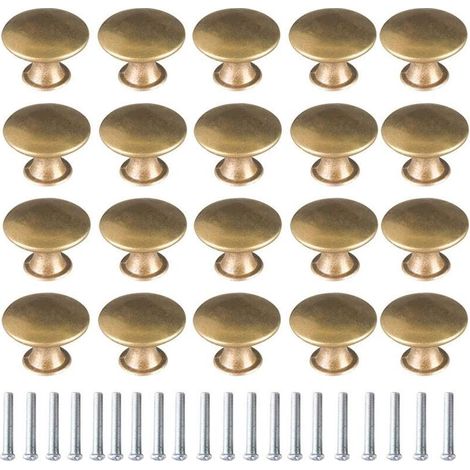 20x Boutons Or Brossé De Porte Laiton Vintage 30mm Poignées De Meuble Rond Avec Vis Pour Commode Armoire