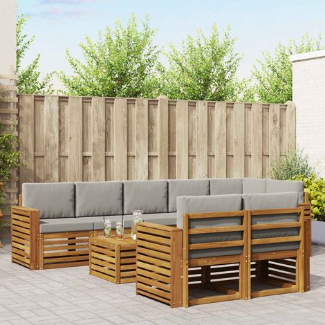 Sofagarnituren 9 pcs Natürlich und Hellgrau Massivholz Akazie