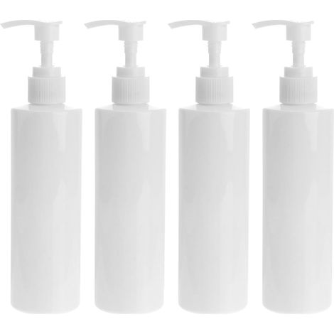 4-Piece Travel Dispenser Bottle Set, 250ml Pump Bottle, White Plastic, Refillable and Reusable, for Shampoo and Liquid Soap, Home Use (1/5)