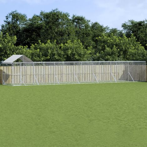Outdoor Dog Kennel with Roof Silver 14x2x2.5 m Galvanised Steel vidaXL