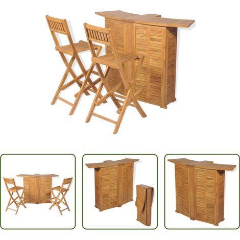 Bar pliable - Mobilier de bistro 3pcs et chaises pliables Bois de teck solide (1/5)