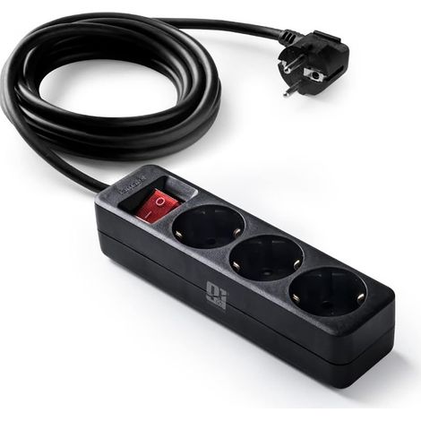 ORION91oficial® - Regleta de 3 enchufes con Interruptor y Toma de Tierra  Ladrón múltiple de 5 Metros  hasta 3680W  Protección Infantil  Cable H05W-F 3x1,5mm  Color Negro - spaziOrion91