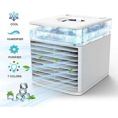 Rafraîchisseur d'air portable 4-en-1 – Refroidissement, humidification, purification – 7 couleurs LED – Pour espaces confinés – USB (1/4)