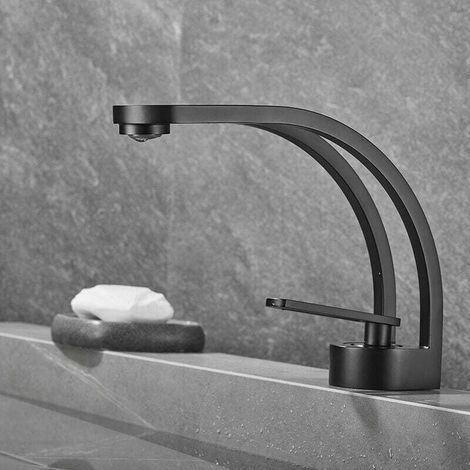 Modern Creative Design Bathroom Faucet, Black Basin Faucet, Bathroom Mixer Tap, Single Hole Basin Tap, Brass (Black) MUMU (1/4)