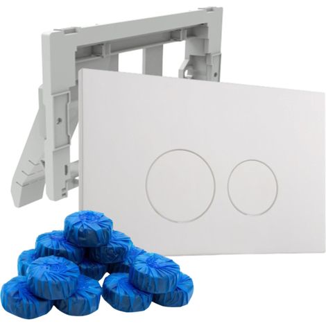FugaFlow Eccelente Plaque de commande Press avec porte-blocs WC - pour réservoir encastré Geberit UP320 - double chasse - boutons ronds - plastique -