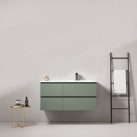 Mobile bagno sospeso 100 cm Verde Salvia Lavabo a Destra in Ceramica Senza Specchio - Fiji Paint (1/5)