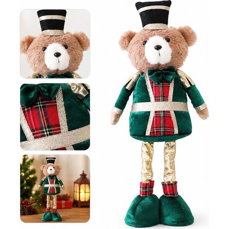 Poupée Père Noël en Tissu avec Chapeau Vert 16,5x38cm, Décoration de Noël Souple pour Table et Cheminée 1 Pièce (1/5)