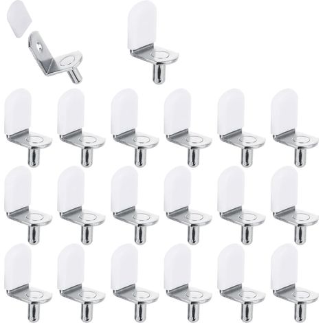 Support Etagere, Taquet Etagere, Taquets pour Étagères, Support Etagere Placard, Lot de 20 Taquets en Forme de 7 en Métal Nickelé 5x8 mm avec Gaine Blanche pour Meuble et Bibliothèque (1/5)