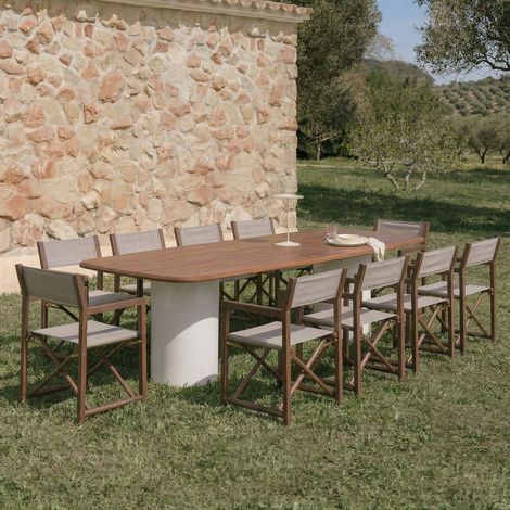 Set de mesa rectangular 270x110 cm Leighton y 10 sillas de director plegables de jardín en madera de acacia Rondonia SKLUM       
