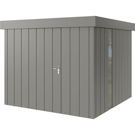 Hörmann Metall-Gerätehaus "Juno" mit Flachdach, JFD10 - Modern, 262 x 262 cm (B x T), graualuminium, mit bodentiefem Fenster, 1-flüglige Tür, Anschlag links (1/5)