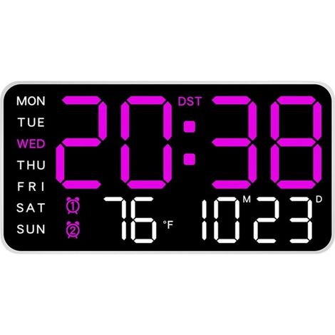 Horloge Murale Numérique - Écran 8.46" (21.5cm) Calendrier Alarme Jour Date - Température - 1 Port USB - 2 Alarms LED - Bureau, Salon, Chambre, Personnes Âgées (1/5)