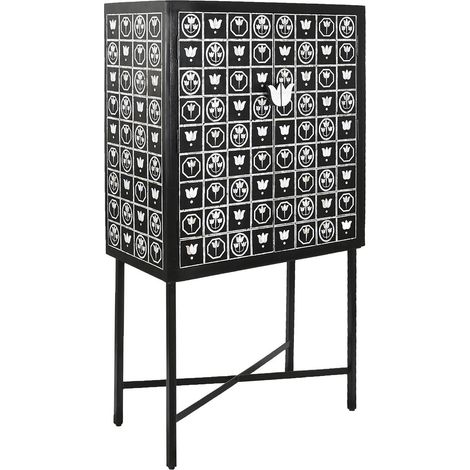 Meuble de bar, meuble de rangement avec 2 portes en métal noir et blanc - longueur 80 x profondeur 40 x Hauteur 153 cm (1/5)