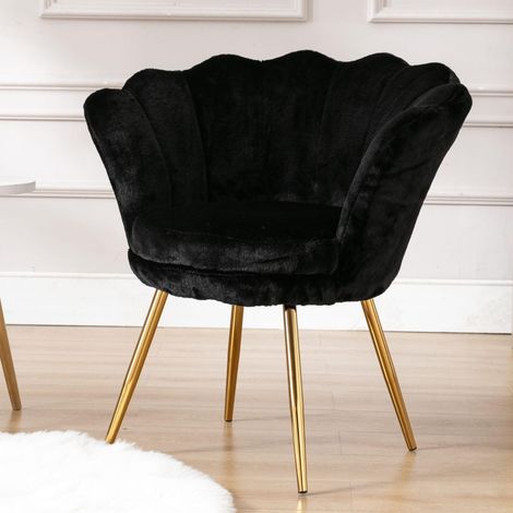 Wahson Velvet Accent Chair – Modern Vanity Armchair with Petal Backrest for Bedroom & Living Room, Black
