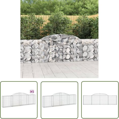 The Living Store Gabionen mit Hochbogen 5 Stk. 300x30x80/100 cm Verzinktes Eisen - Gabionen - Gabionenkorb - Gartendeko - Zaun - Sichtschutz (1/5)