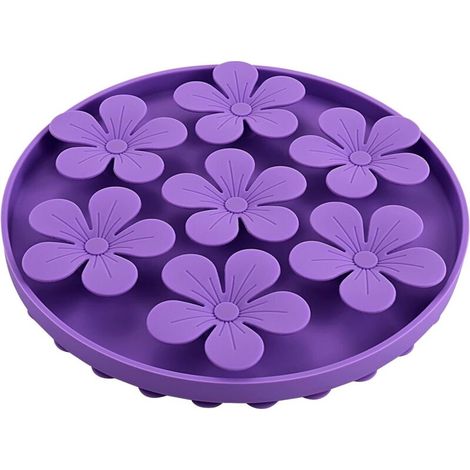 Mangeoire lente pour chats/chiens de compagnie, caoutchouc de silicone souple, forme de fleur mignonne, violet (1/5)