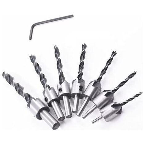 8 Pcs Foret Bois Avec Fraise,Jeu De Forets Fraisés, Fente d'Alésoir Pour Foret Hélicoïdal à Bois Avec Trou, Pour Le Travail Du Bois, Jeu De Forets (3-10 Mm (3/4/5/6/7/8/10 Mm)) (1/4)