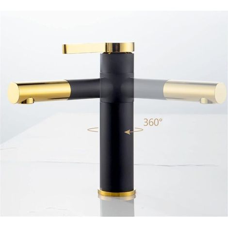Robinet lavabo cylindrique noir et doré – Design contemporain compact 20 cm – Mitigeur simple et moderne pour salle d’eau