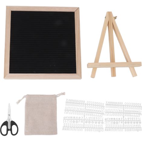 Tableau en feutre changeable, panneau en bois avec 340 lettres, tableau de messages avec support, ciseaux et sac en tissu (1/5)
