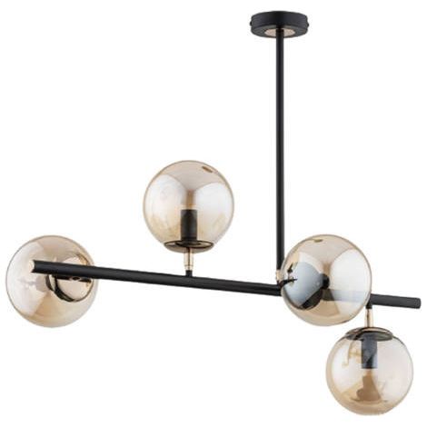 Alfa LURO Industrial 4-Light Ceiling Lamp, Matte Black Metal with Antique Gold Accents, E14 x4 (max 10W), Dimmable, Loft Pendant for Living Room, 65cm