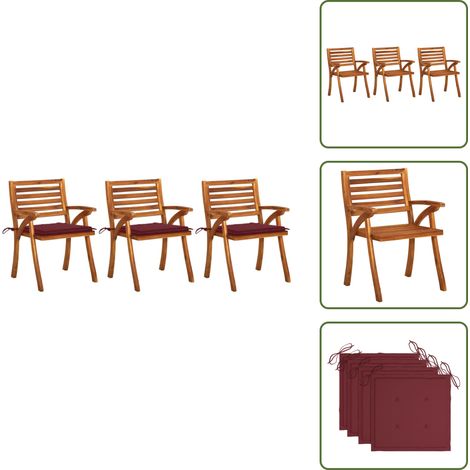 Sillas de comedor acacia - vidaXL Sillas de comedor jardín con cojines 3 uds madera maciza acacia -