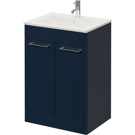 Napoli 460 Deep Blue 600mm 2 Door Vanity Unit with Angel Basin - 600mm - Chrome 160mm Handle