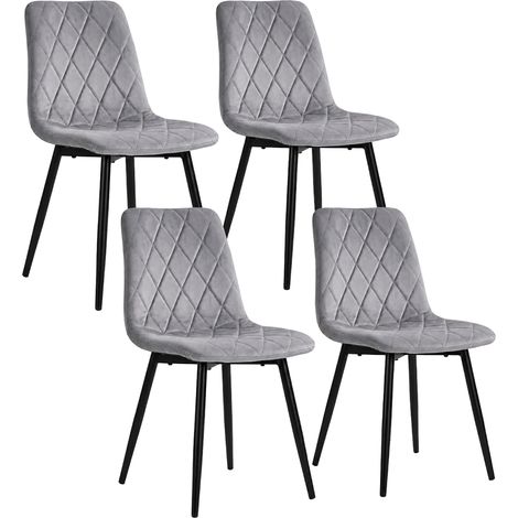 Relaxdays Dining Chair, Set of 4, Velvet Seat, Metal Legs, 120 kg, Living Room & Kitchen, Grey (1/5)