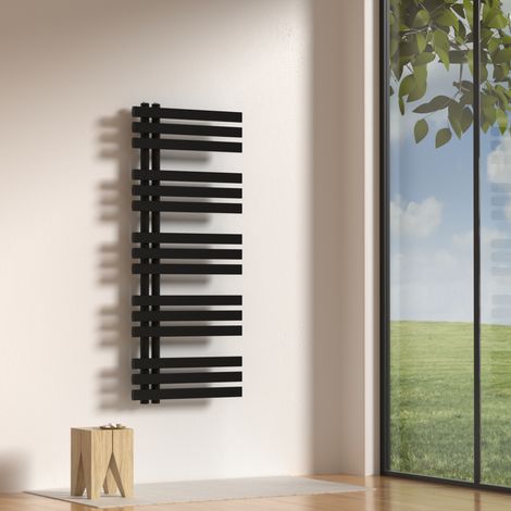 Radiador toallero mural Slidre de baño 561 W 15 lamas acero 120x50 cm - Negro [neu.haus]