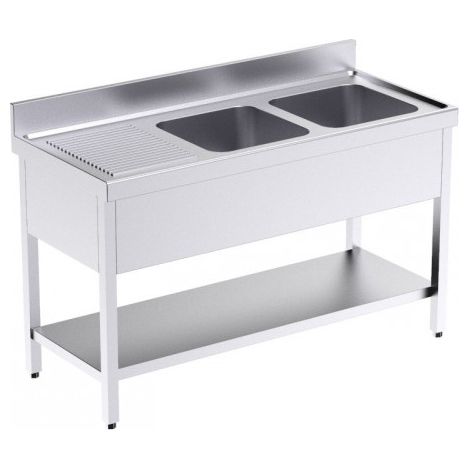 Plonge Inox Double avec Egouttoir et Etagère Gamme 700 - Distform