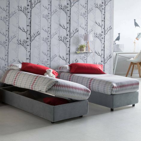 Talamo Italia Einzelbett Diana, Containerbett mit Stoffbespannung, 100% Made in Italy, Seitliche Öffnung, inklusive Matratze 80x190 cm, Grau (1/4)
